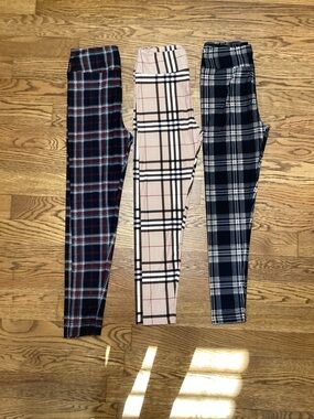 LulaRoe One size plaid legging bundle tans and black